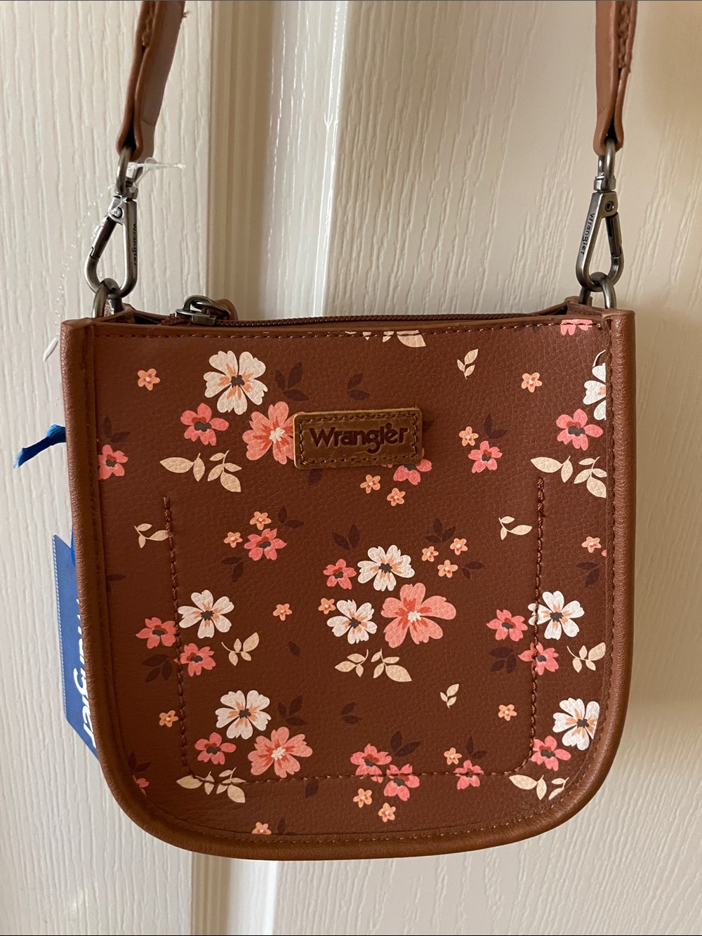 Wrangler Brown Floral Crossbody Bag with Pink & Cream Accents